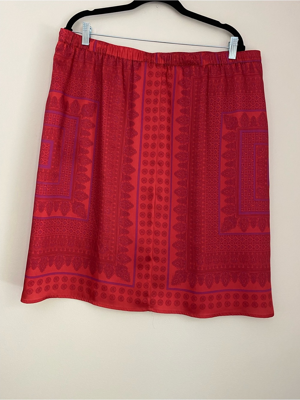 Ann Taylor Red Orange Pink Straight Skirt Moroccan Print 16 T